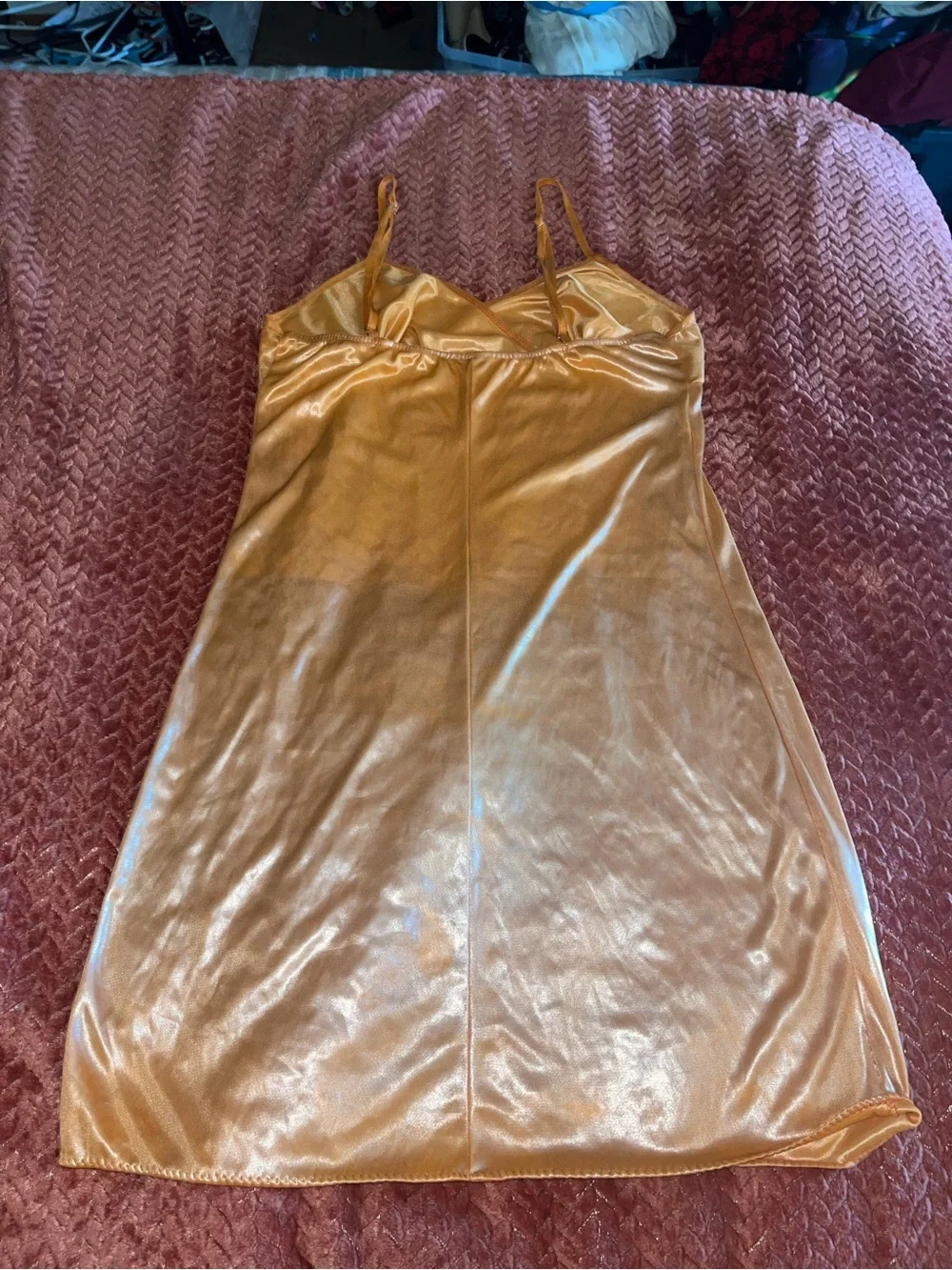 Y2K Fantasy Shin Gold/orange Chemise Slip with Adjustable Straps. Size L - Picture 4 of 4